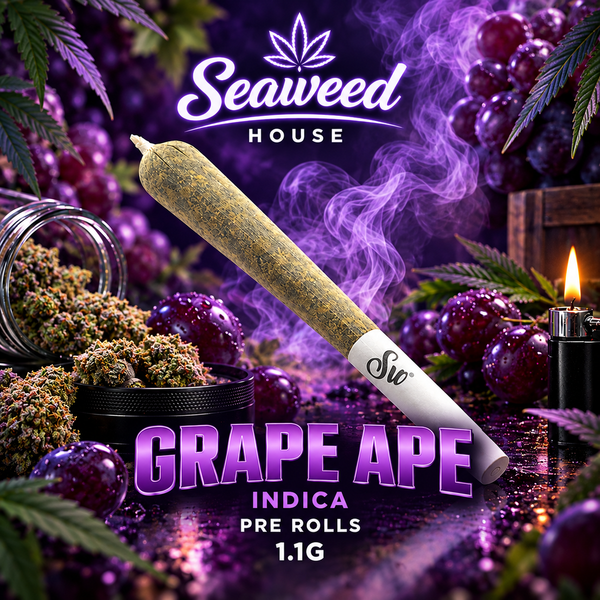 Grape Ape Indica Pre-Roll 1.1g | Seaweed House