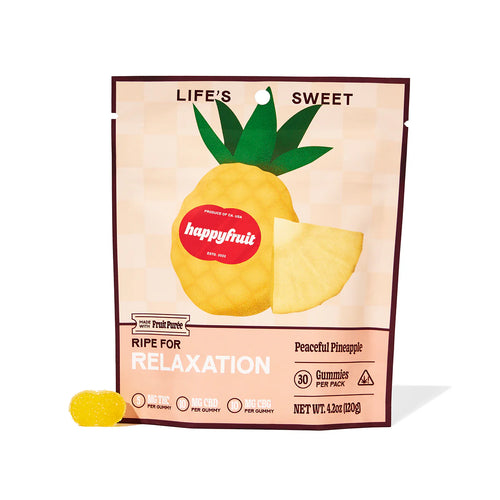 Happy Fruit - Peaceful Pineapple Gummies (Relax) -5mg THC, 10mg CBD & 10mg CBG Per Gummy