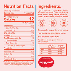 Happy Fruit - Raspberry Remedy Gummies  (Relief) - 5mg THC, 10mg CBG, 10mg CBC Per Gummy